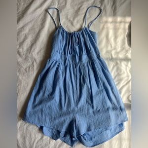 Blue Backless Romper Dress